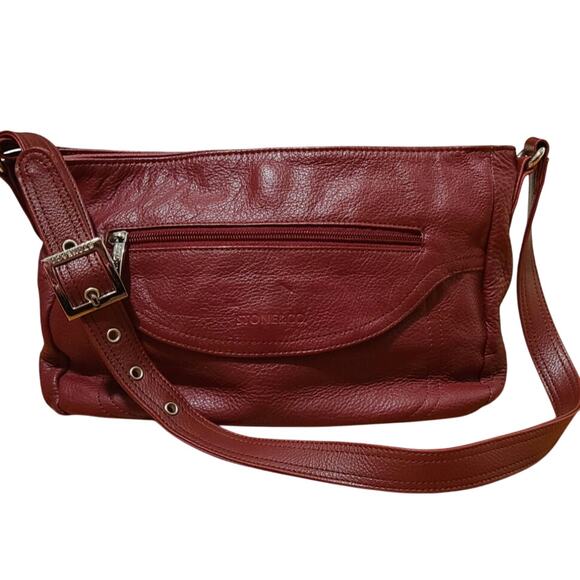 Stone Mountain Red Leather Shoulder Bag Retro - Picture 1 of 7